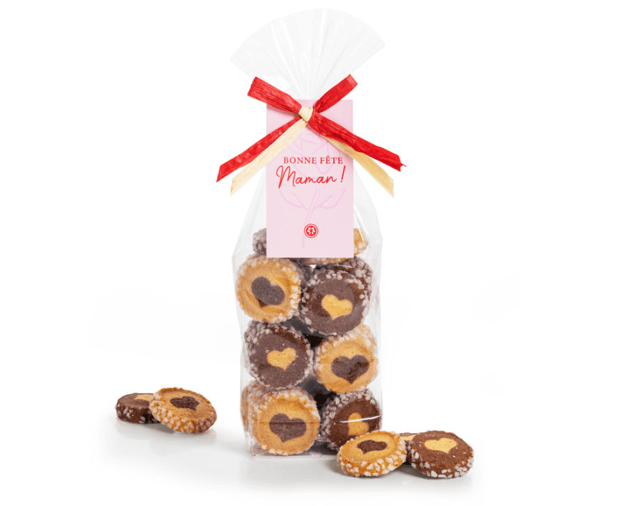 Duo of vanilla & cocoa heart butter biscuits | Mother's Day 2026 | Maison Alsacienne de Biscuiterie