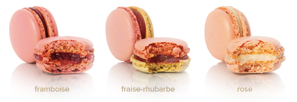 A new collection of macarons: Raspberry, Strawberry & Rhubarb, Rose